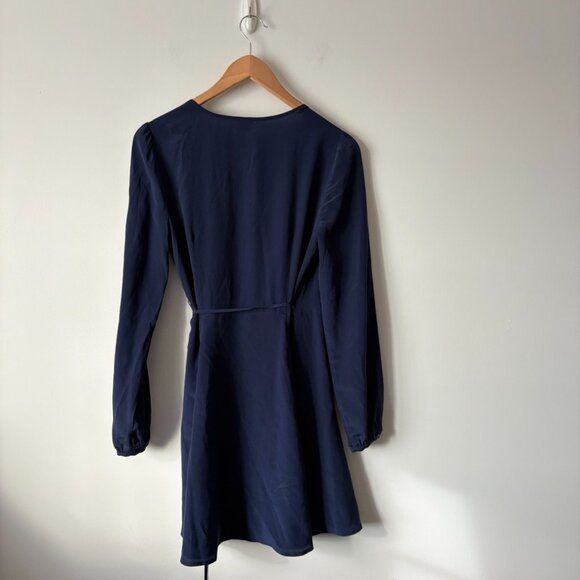 Aritzia Wilfred Silk Diane Wrap Mini Dress Long Sleeve Navy Blue Size Small - Picture 7 of 9